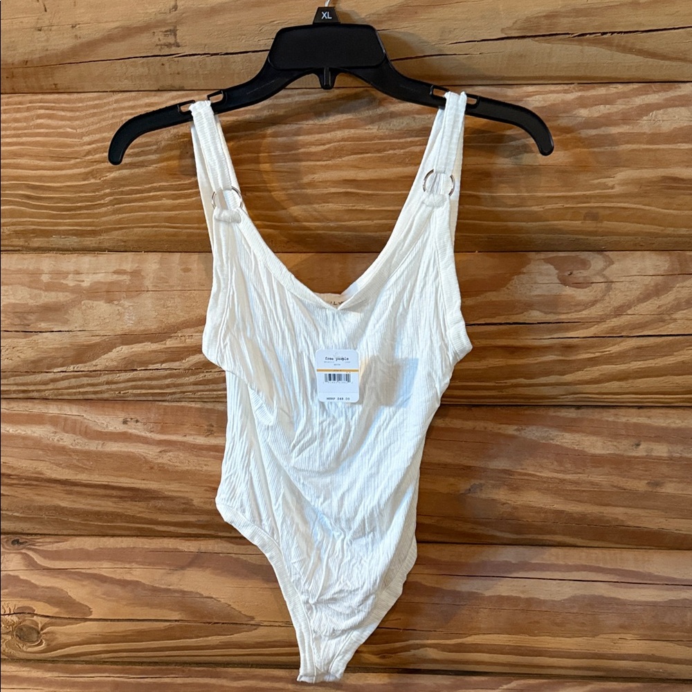 Free People Cream Ribbed Top with Ring Accents